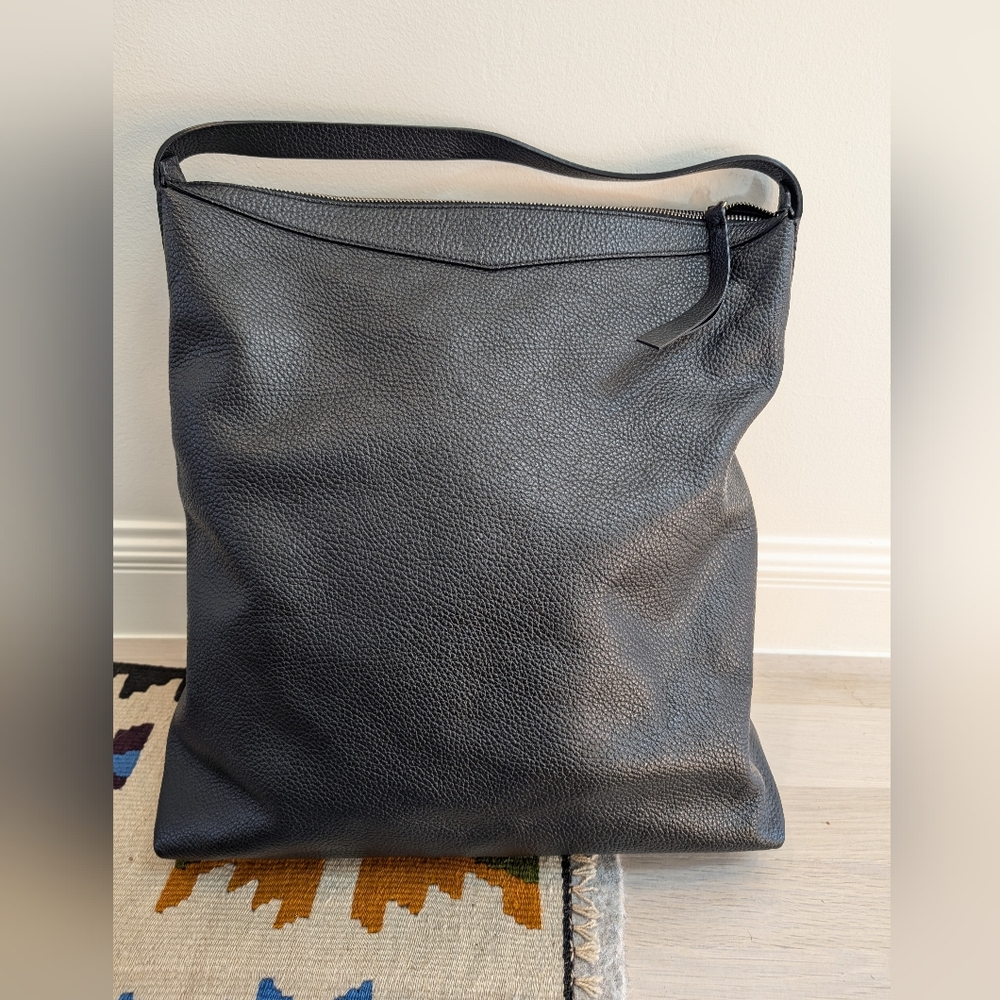 Textured Black Leather Hobo Shoulder Bag